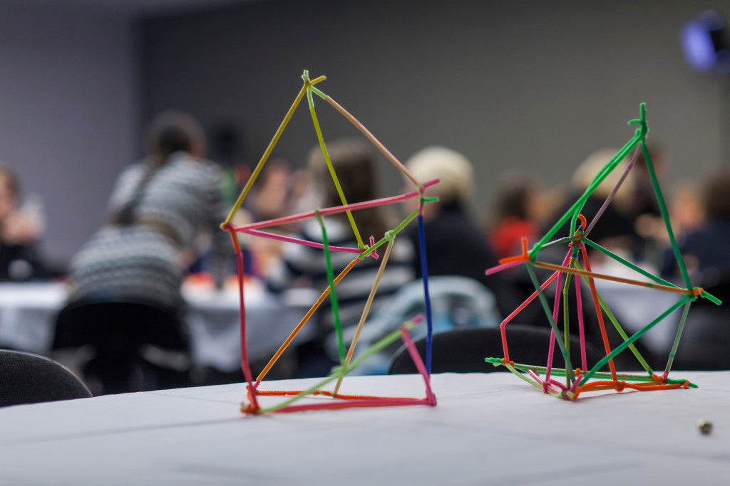 Two structures from pipe cleaners and straws representing the brain